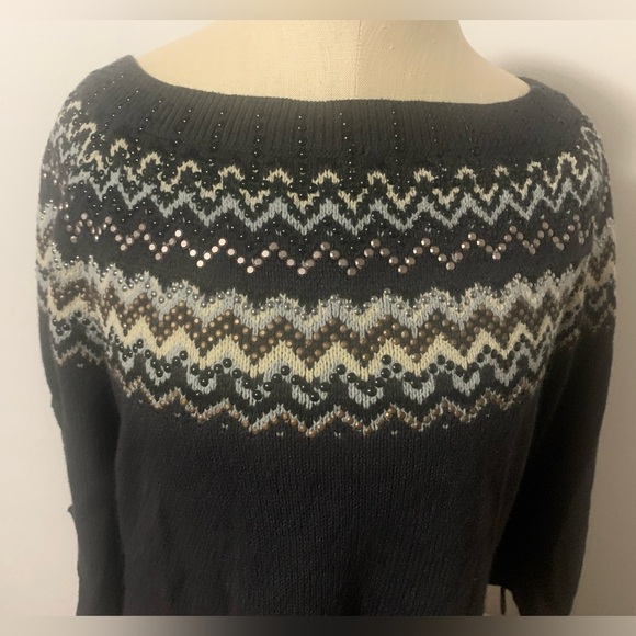 Venus fair isle grey sweater with embellishments and lace up sleeves M - Picture 7 of 14